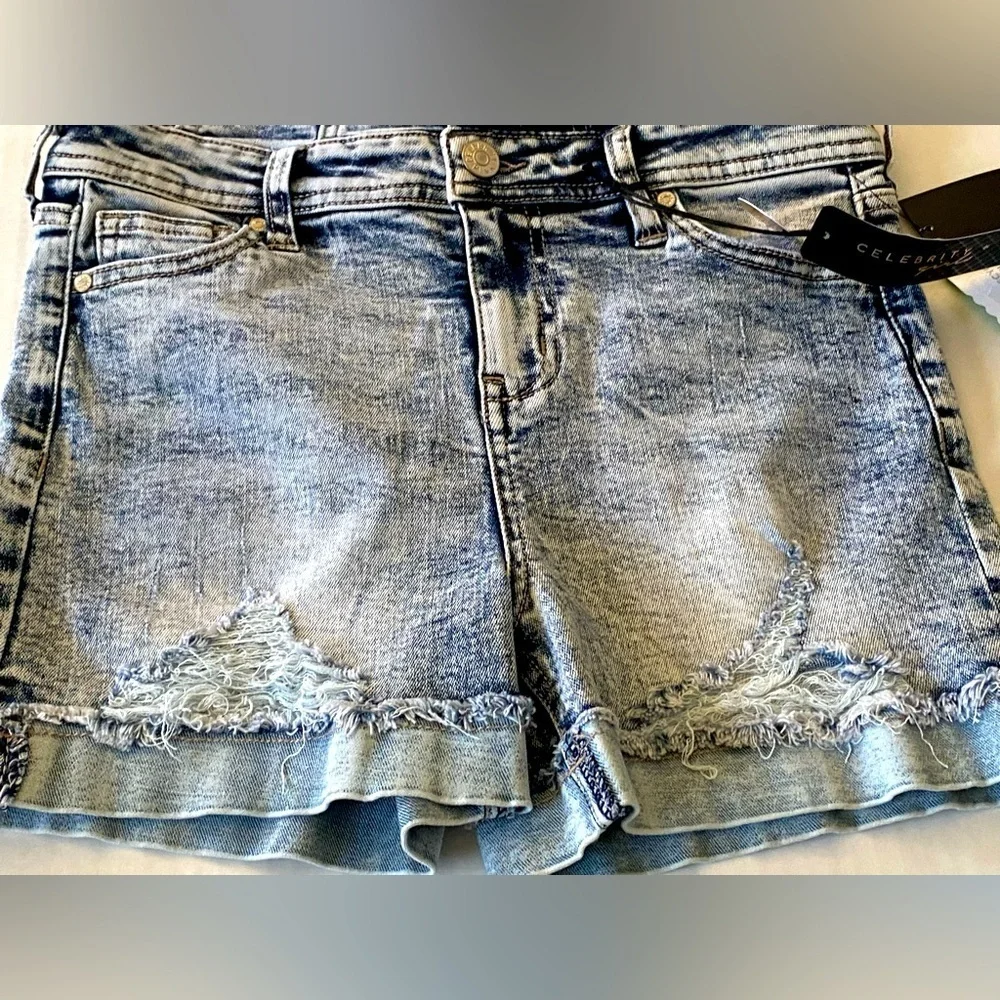 Celebrity Pink Girls Kaliko Rolled-Cuff Jeans Denim Short Overall Jumpsuit Sz 12